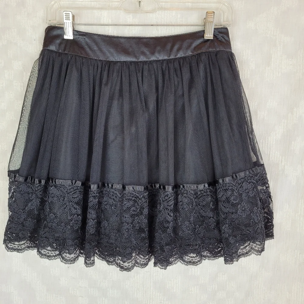 Forever 21 black lined tulle lace mini skirt whimsigoth edgy fairy witchy S/P